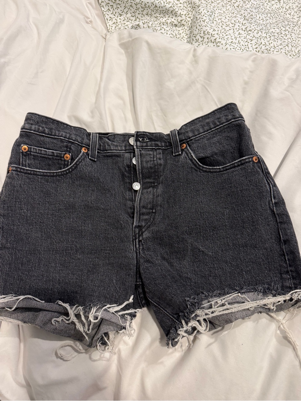 Levi's Black High-Waist Frayed Denim Shorts